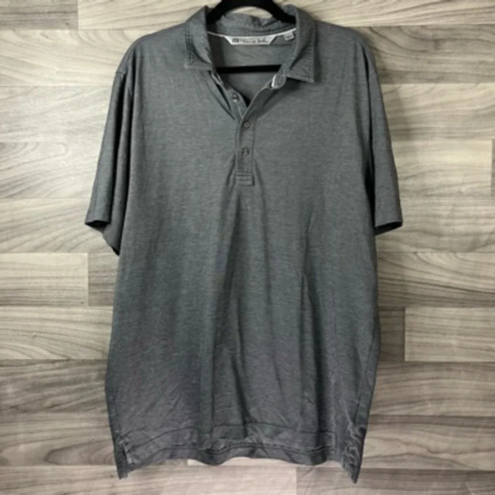 Travis Mathew Mens Golf Polo‎ Shirt Gray Short Sleeve Split Hem Collar Button XL